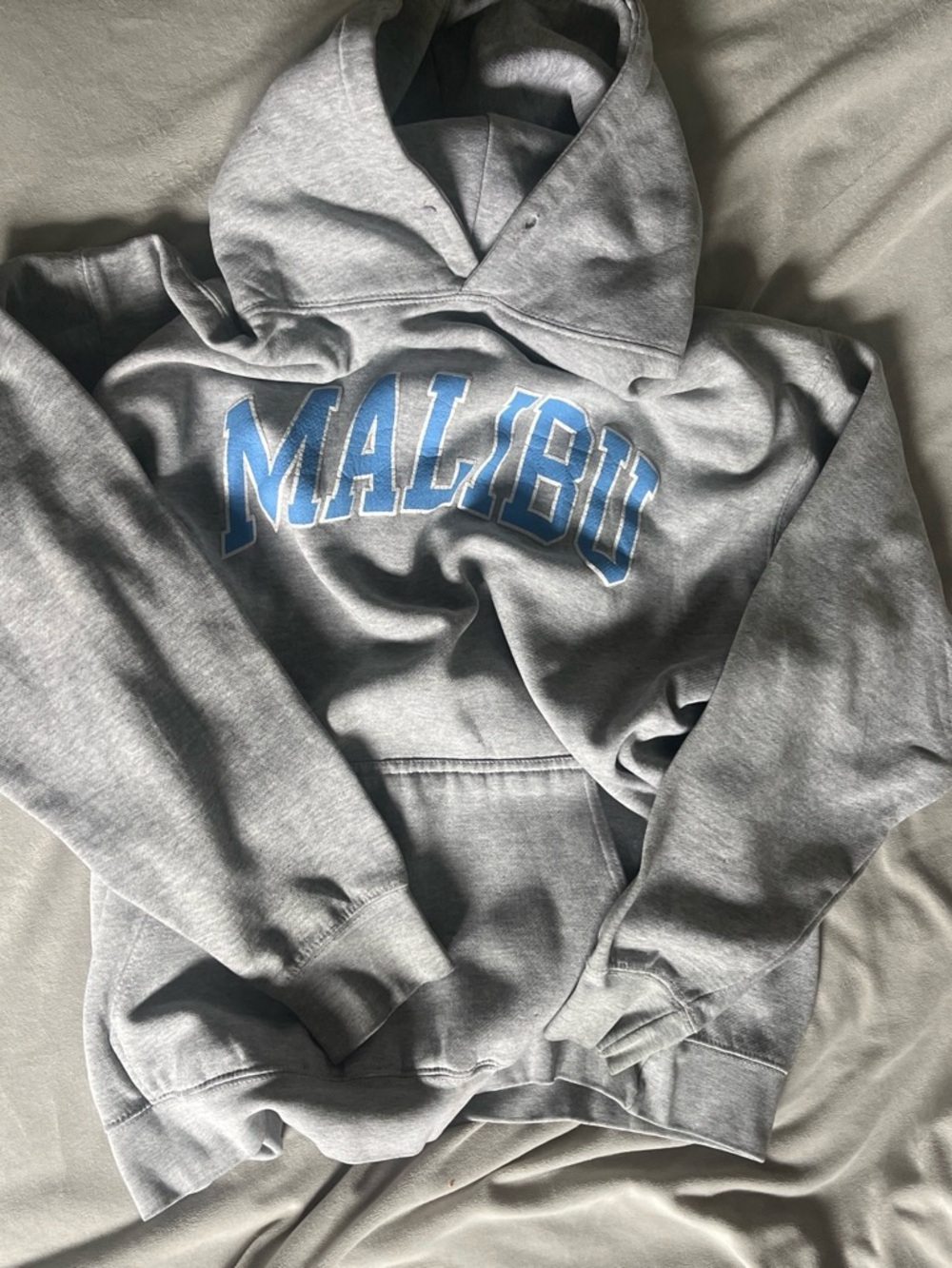 Brandy Melville Gray 'Malibu' Crewneck Sweatshirt with Blue Lettering
